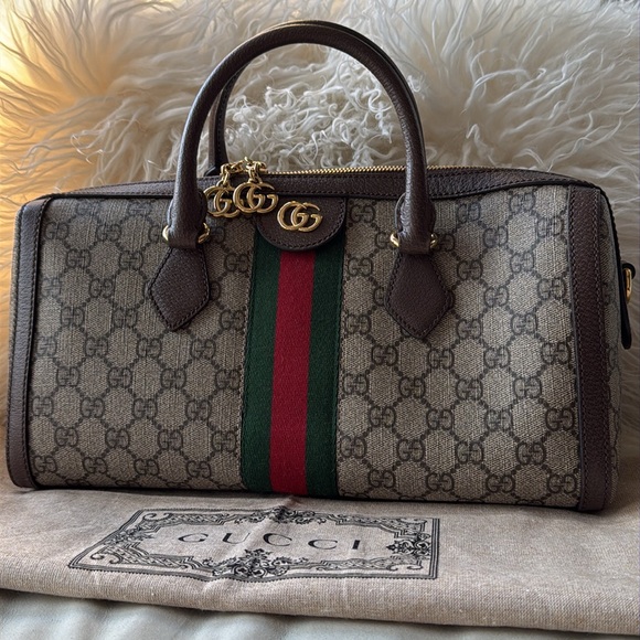 GUCCI GG Supreme Monogram Web Medium Ophidia Boston Bag w/COA and Dustbag - Picture 13 of 17